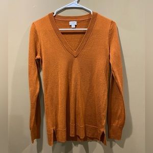 J. Crew 50% Wool Blend Burnt Orange V Neck Sweater Women’s Extra Small —E